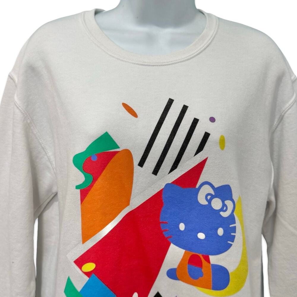 Hello Kitty Sanrio 90s Theme Geometric White Crew Neck Sweatshirt sz S Oversize - Picture 10 of 10